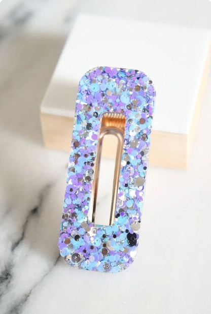 Barrette rectangle | Paillettes joie violette