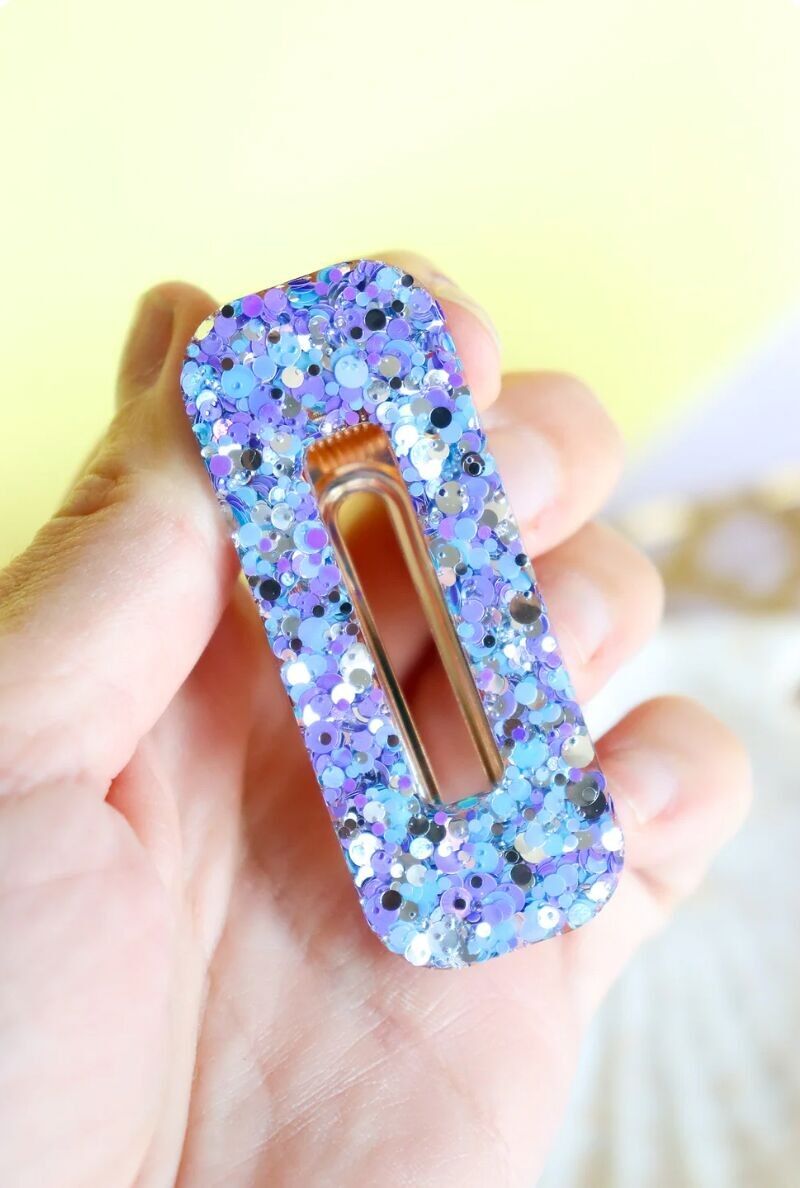 Barrette rectangle | Paillettes joie violette