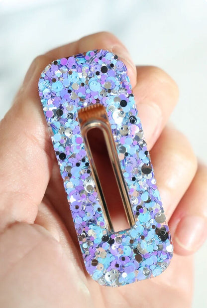 Barrette rectangle | Paillettes joie violette