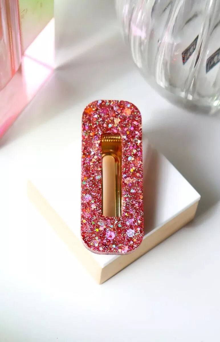 Barrette rectangle | Paillettes peach gold