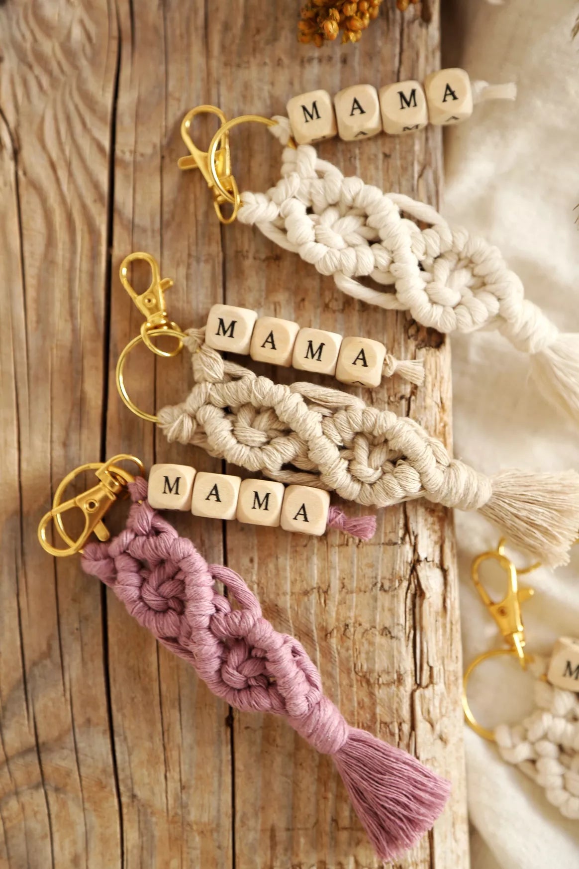 Porte-clés en macramé | Mama couleur naturel