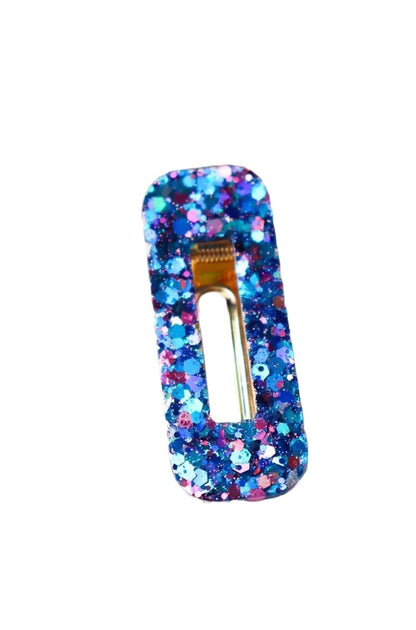 Barrette rectangle | Paillettes crazy blue