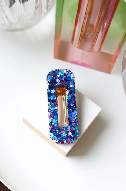 Barrette rectangle | Paillettes crazy blue