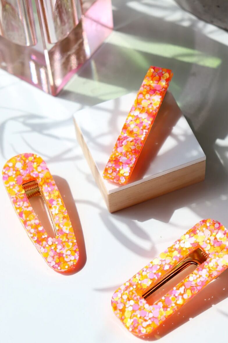 Barrette triangle | Paillettes joie fluo