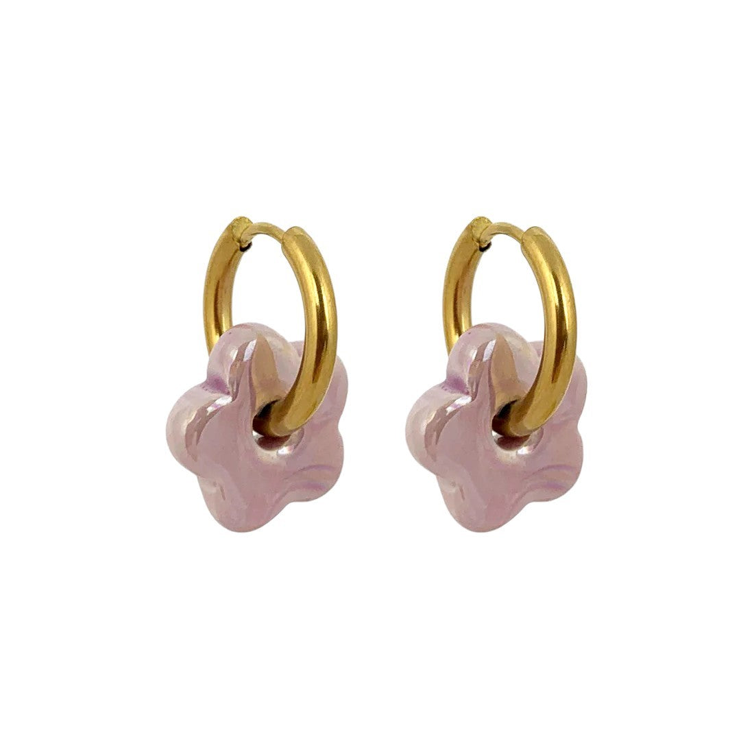 Boucles d’oreilles | Fleur céramique mauve