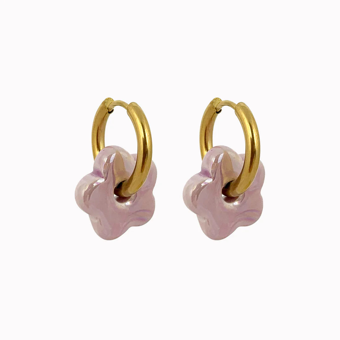 Boucles d’oreilles | Fleur céramique mauve