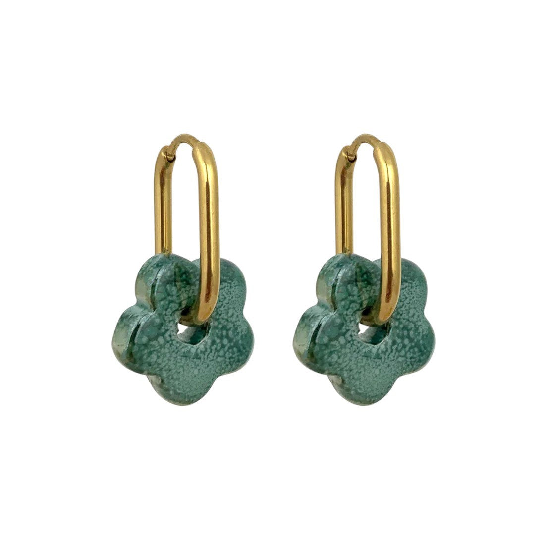 Boucles d’oreilles | Fleur céramique verte