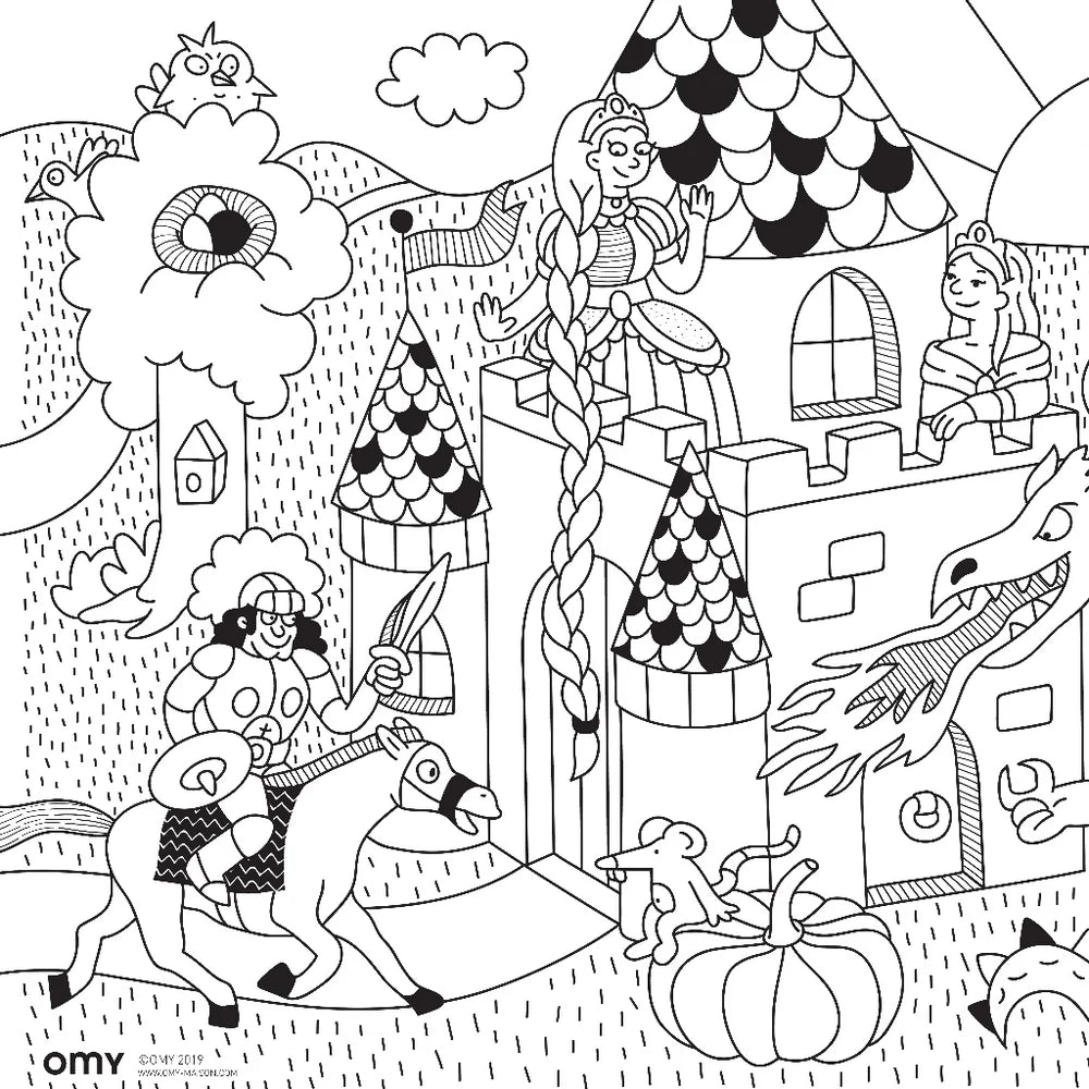 Coloriage pocket | Pincess & dragon