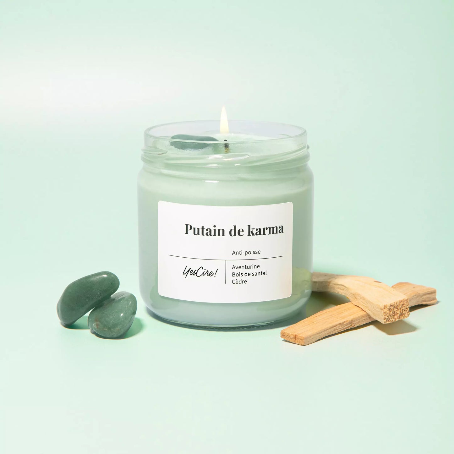 Bougie lithothérapie | Putain de karma | Aventurine "anti-poisse"