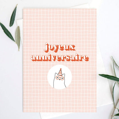 Carte postale | Joyeux anniversaire chat pêche